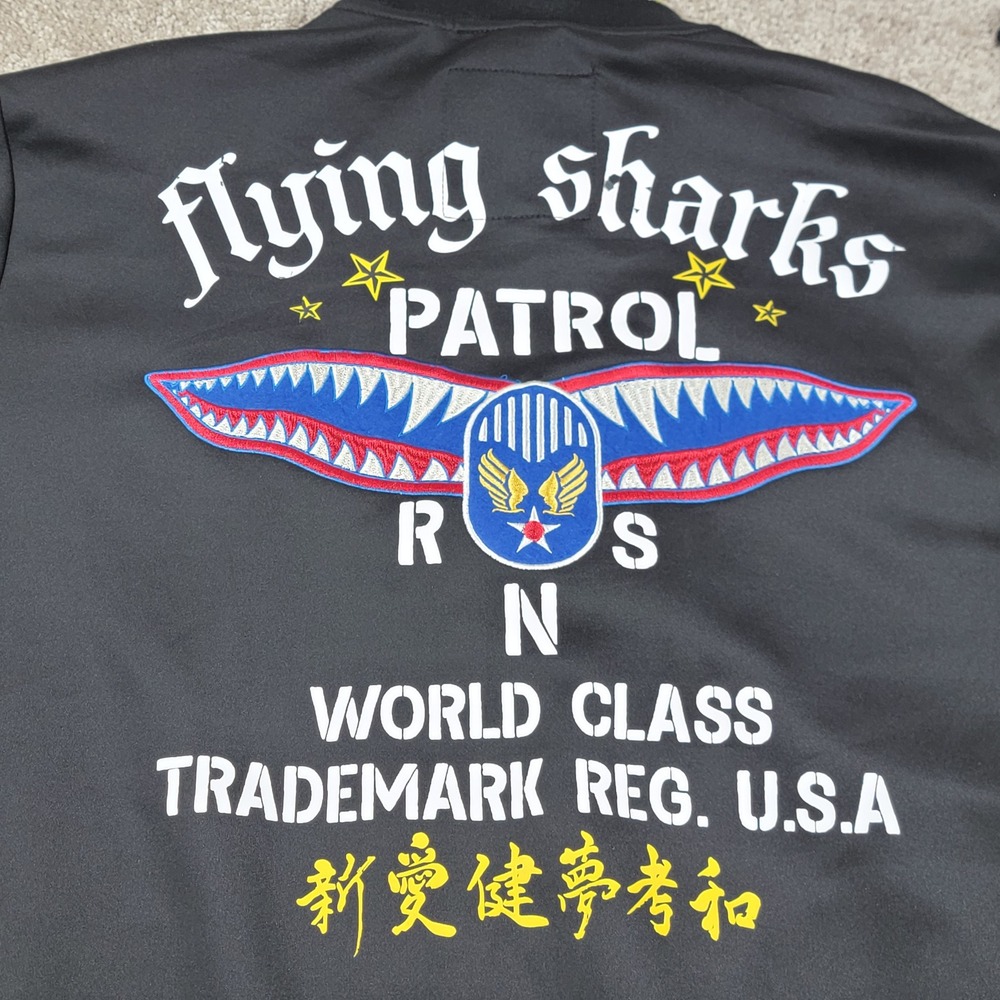 Reason Brand Mens Track Jacket W/ Embroidery Patches  Size Large Flying Sharks